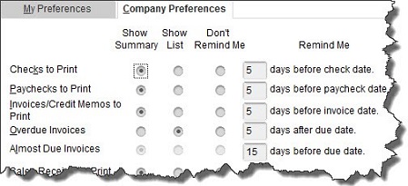 quickbooks company preferences menu