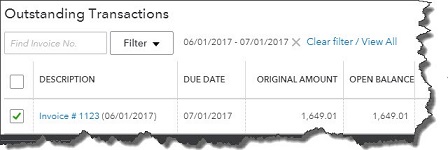 quickbooks outstanding transactions panel