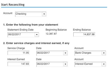 quickbooks reconciling panel