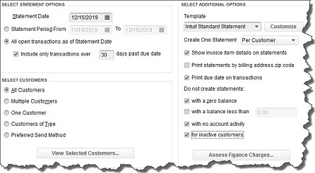 quickbooks statements panel