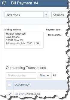 bill payment panel in quickbooks