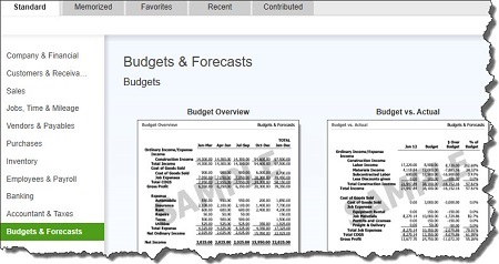 quickbooks buget and forecasts window