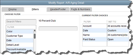 quickbooks A/R aging detail page