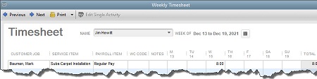 quickbooks timesheet window