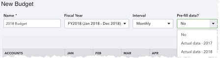 quickbooks new budget pannel