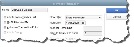 memorize transactions menu in quickbooks